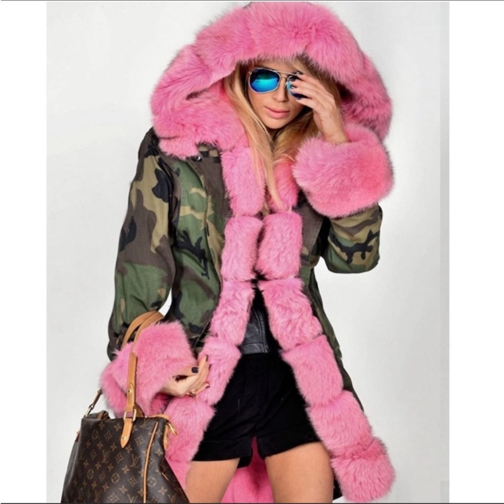 Hooded Faux Fur Lined Warm Coat NEW